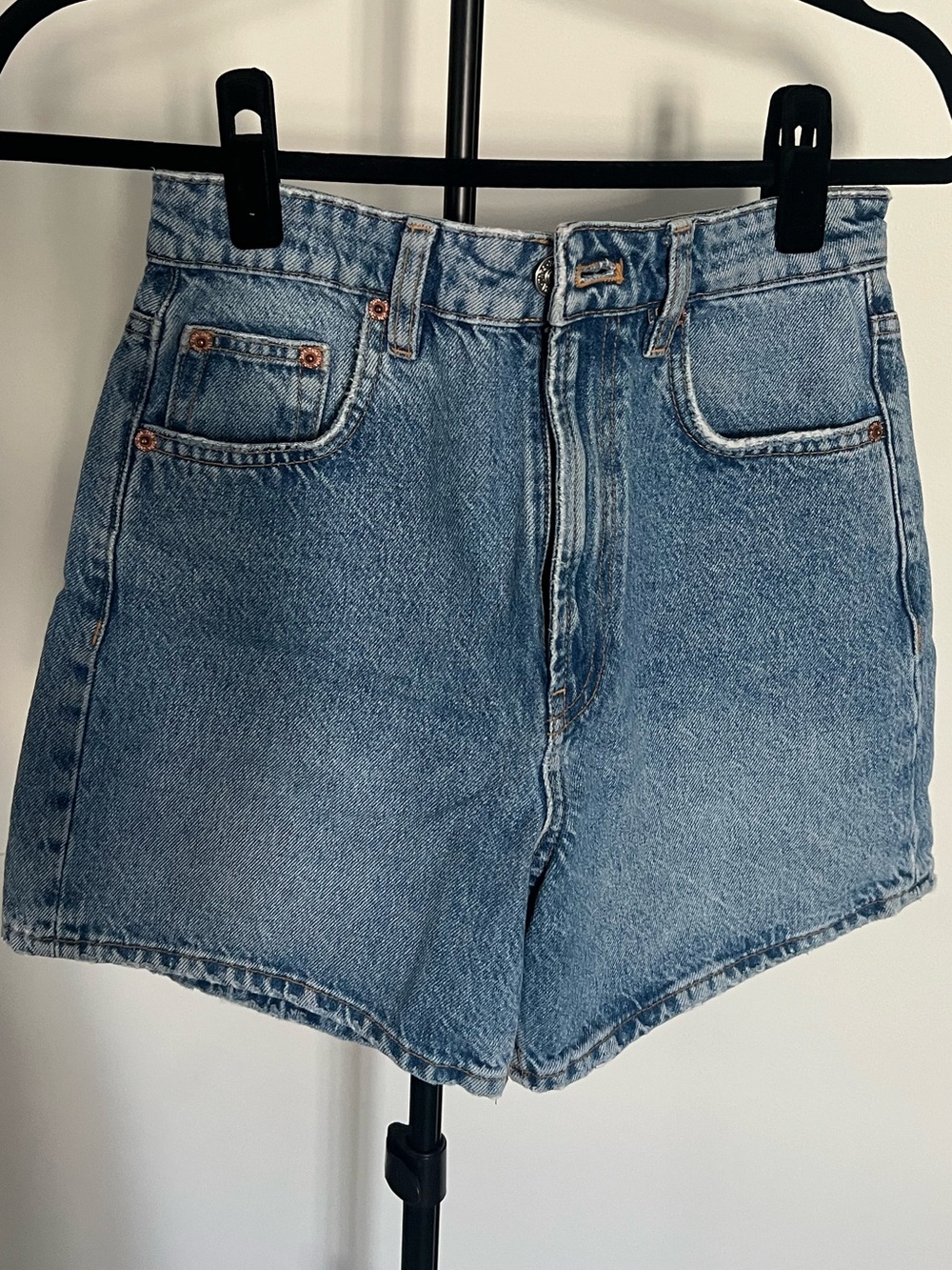 Zara Light Blue High-Rise Denim Shorts